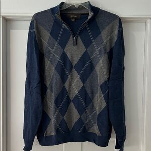 Tasso Elba Blue and Gray Argyle Zip-Up Sweater